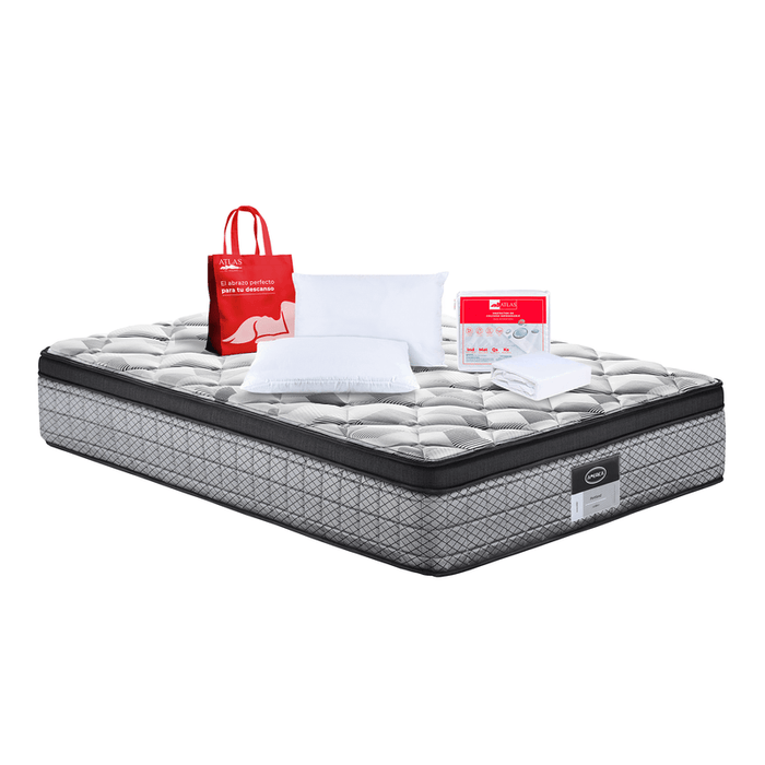 Colchón Portland + 2 Pack Almohada Basic Atlas + Protector Basic Atlas