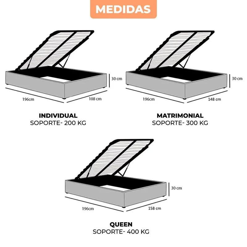 Base de Cama con almacenamiento Gris