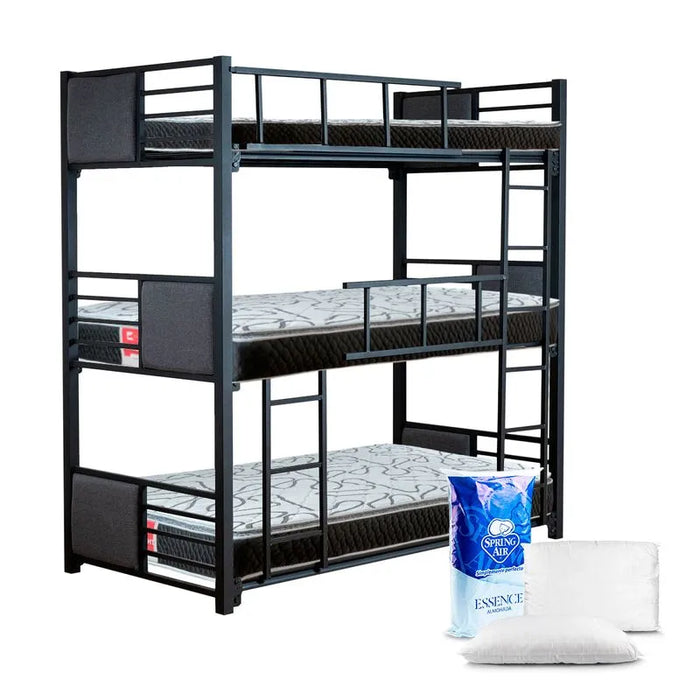 Litera 3 niveles Sandra Individual + 3 Colchones Starlight + 2 pack Almohadas Peach Feel