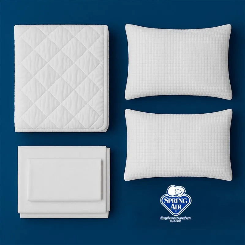 Set Protector Essence + 2 Pack Almohadas Peach + Sabanas Blancas