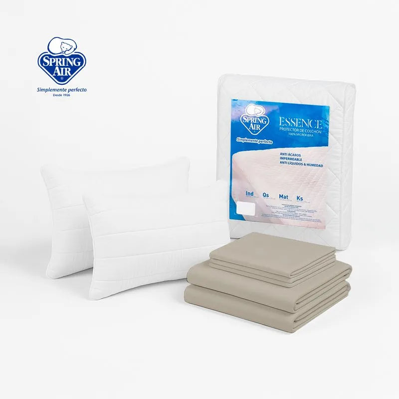 Set Protector Essence + 2 Pack Almohadas Peach + Sabanas Khaki