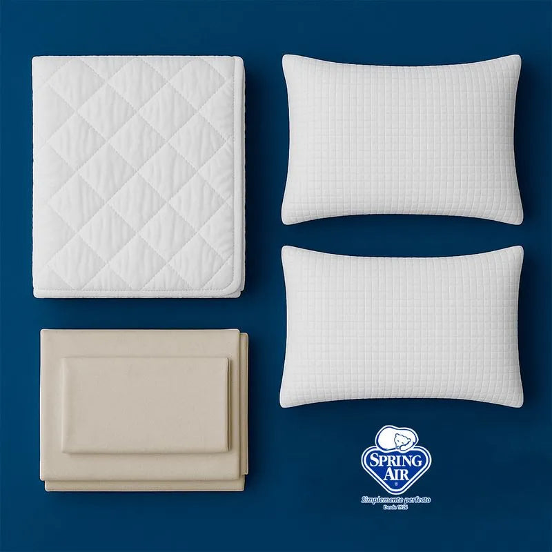 Set Protector Essence + 2 Pack Almohadas Peach + Sabanas Khaki