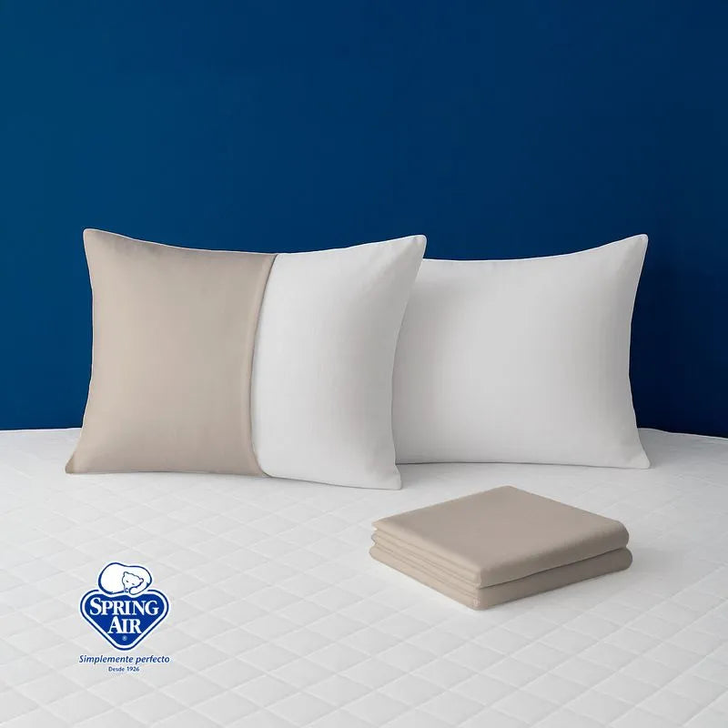 Set Protector Essence + 2 Pack Almohadas Peach + Sabanas Khaki