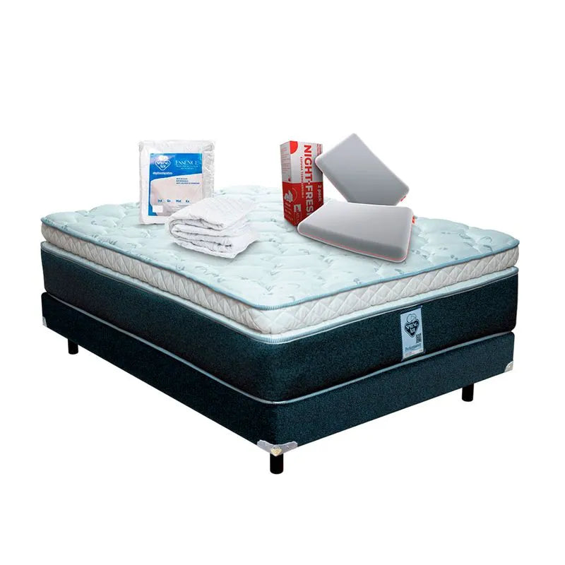 Colchón Gibson + Protector Essence + 2 Pack Almohadas Night Fresh