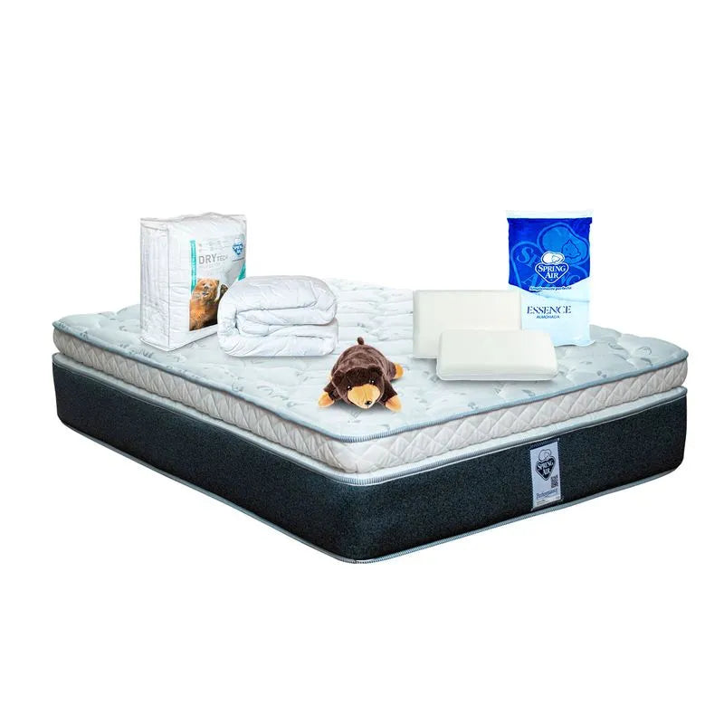 Colchon Gibson +  2 Pack Almohadas Essence Memory Foam + Protector De Cajon Dry Tech