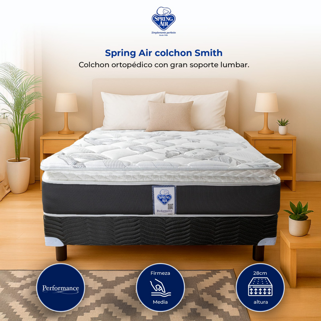 Colchon Smith + Almohada 2 Pack Essence Peach Feel + Protector De Colchon Essence Impermeable